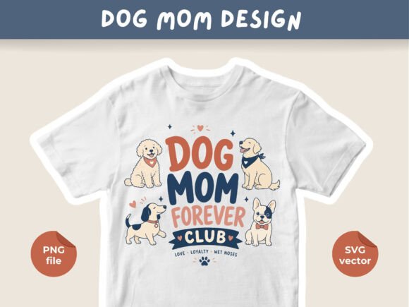 Dog Mom Club T-Shirt Design: Playful Retro Aesthetics