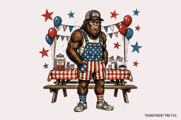Patriotic Bigfoot BBQ Party Shirt Design