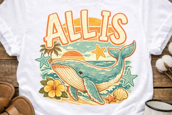 Retro Coastal All is Whale PNG: Summer Design Charm