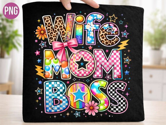 Wife Mom Boss Leopard Ribbon Design PNG